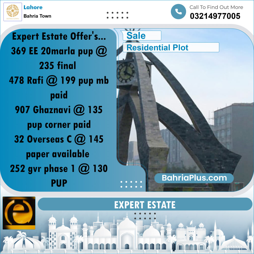 10 Marla Residential Plot for Sale in Bahria Town, Lahore - (BP-268357)