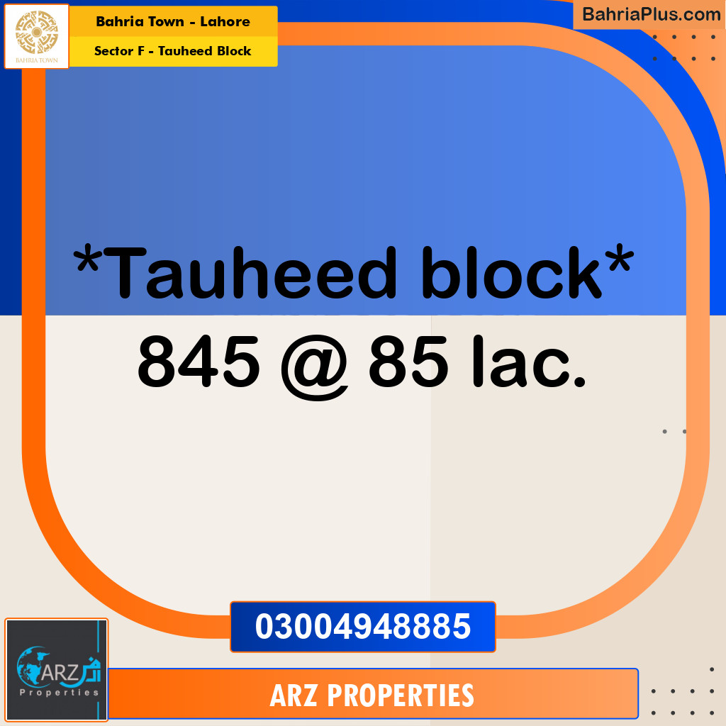 Residential Plot for Sale in Sector F - Tauheed Block -  Bahria Town, Lahore - (BP-268363)