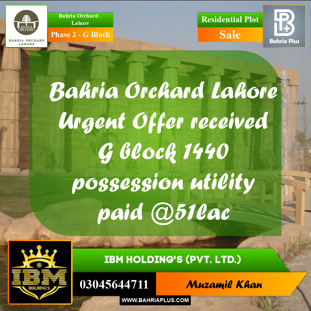 5 Marla Residential Plot for Sale in Phase 2 - G Block -  Bahria Orchard, Lahore - (BP-268425)