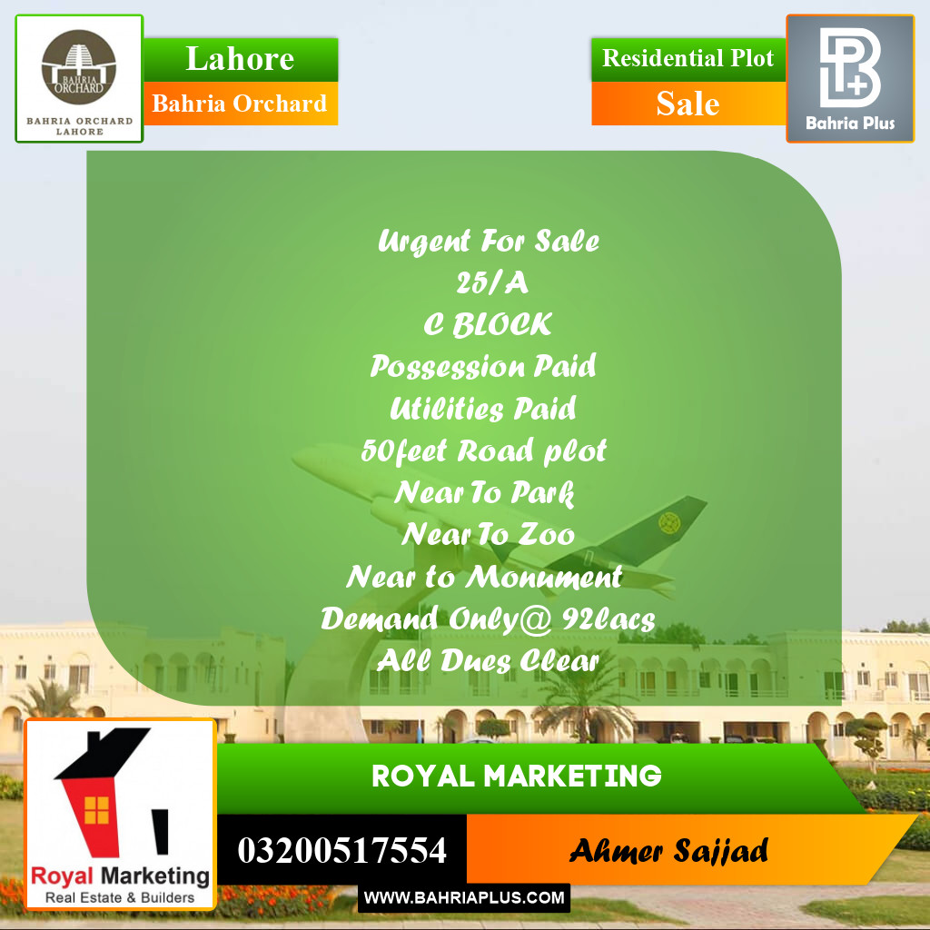 Residential Plot for Sale in Bahria Orchard, Lahore - (BP-268463)