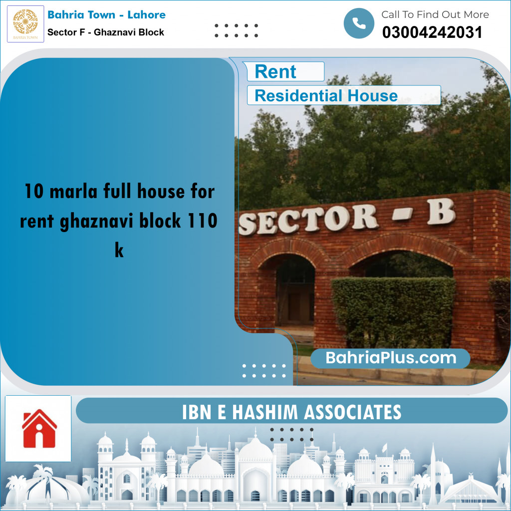 10 Marla Residential House for Rent in Sector F - Ghaznavi Block -  Bahria Town, Lahore - (BP-268469)