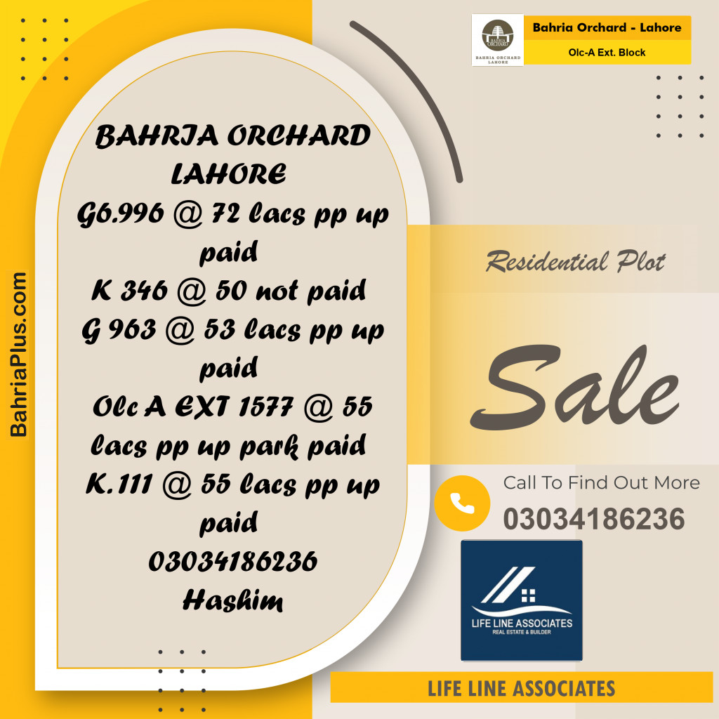 5 Marla Residential Plot for Sale in OLC-A Ext. Block -  Bahria Orchard, Lahore - (BP-268473)
