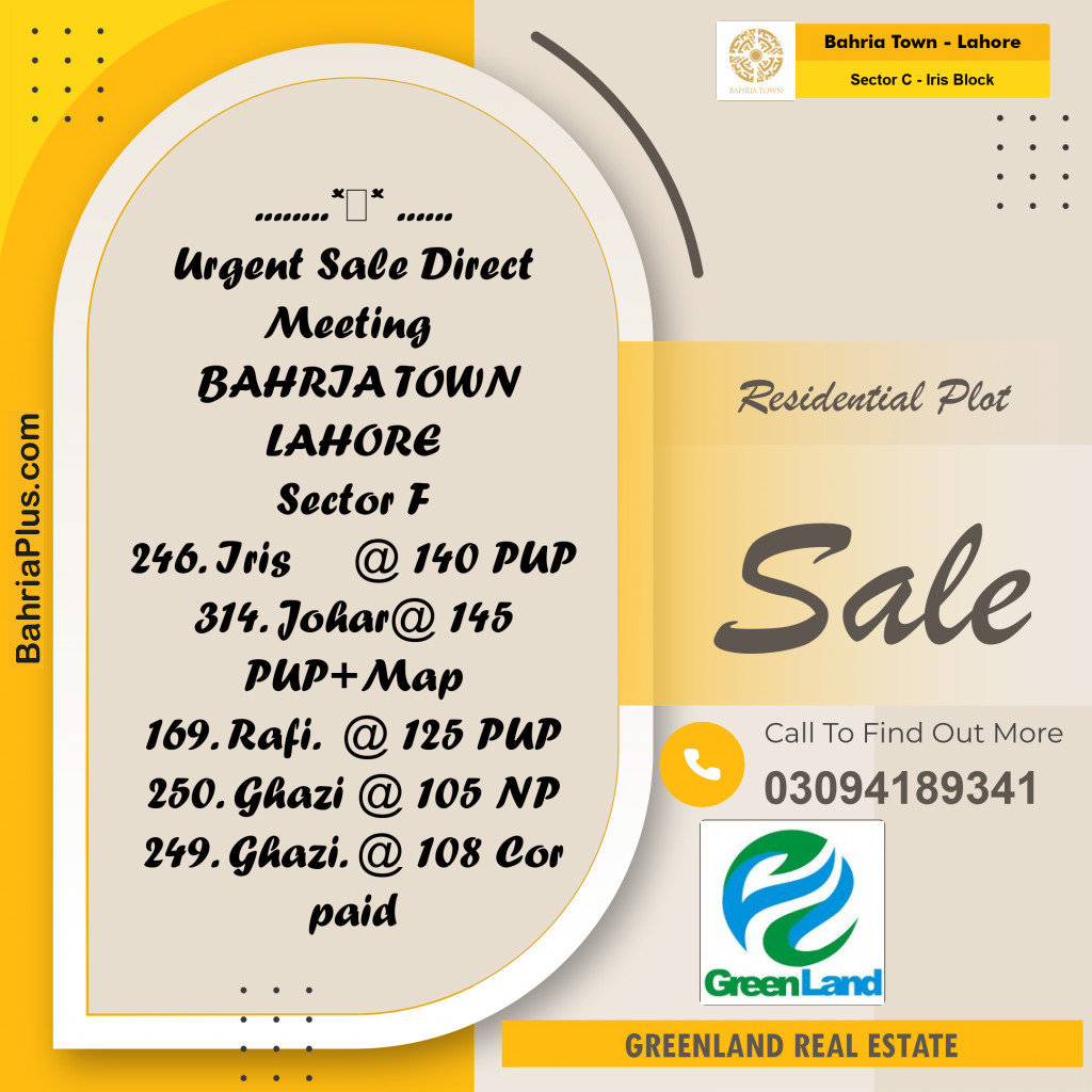 10 Marla Residential Plot for Sale in Sector C - Iris Block -  Bahria Town, Lahore - (BP-268478)