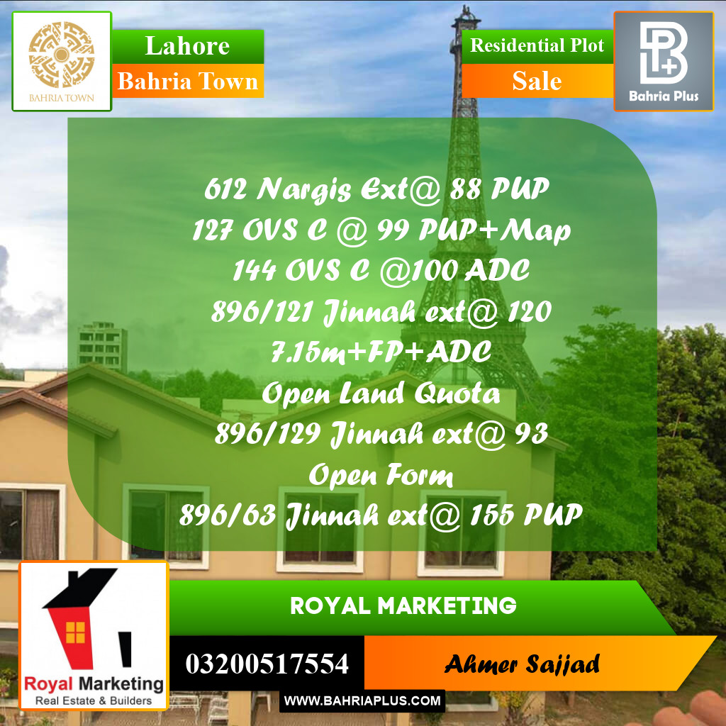 Residential Plot for Sale in Bahria Town, Lahore - (BP-268536)