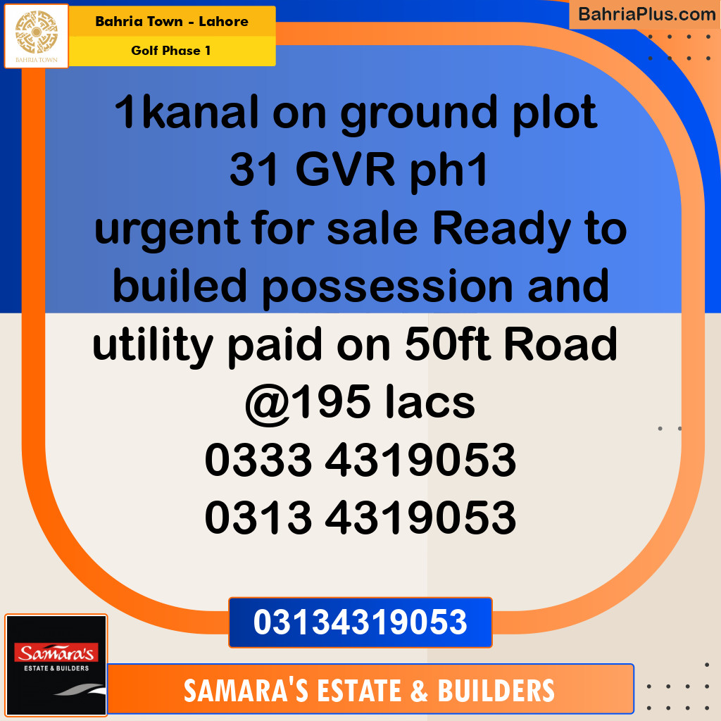 1 Kanal Residential Plot for Sale in Golf Phase 1 -  Bahria Town, Lahore - (BP-268561)