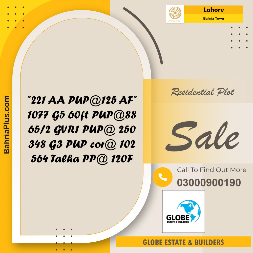 Residential Plot for Sale in Bahria Town, Lahore - (BP-268605)