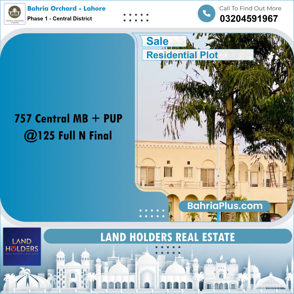 10 Marla Residential Plot for Sale in Phase 1 - Central District -  Bahria Orchard, Lahore - (BP-268617)