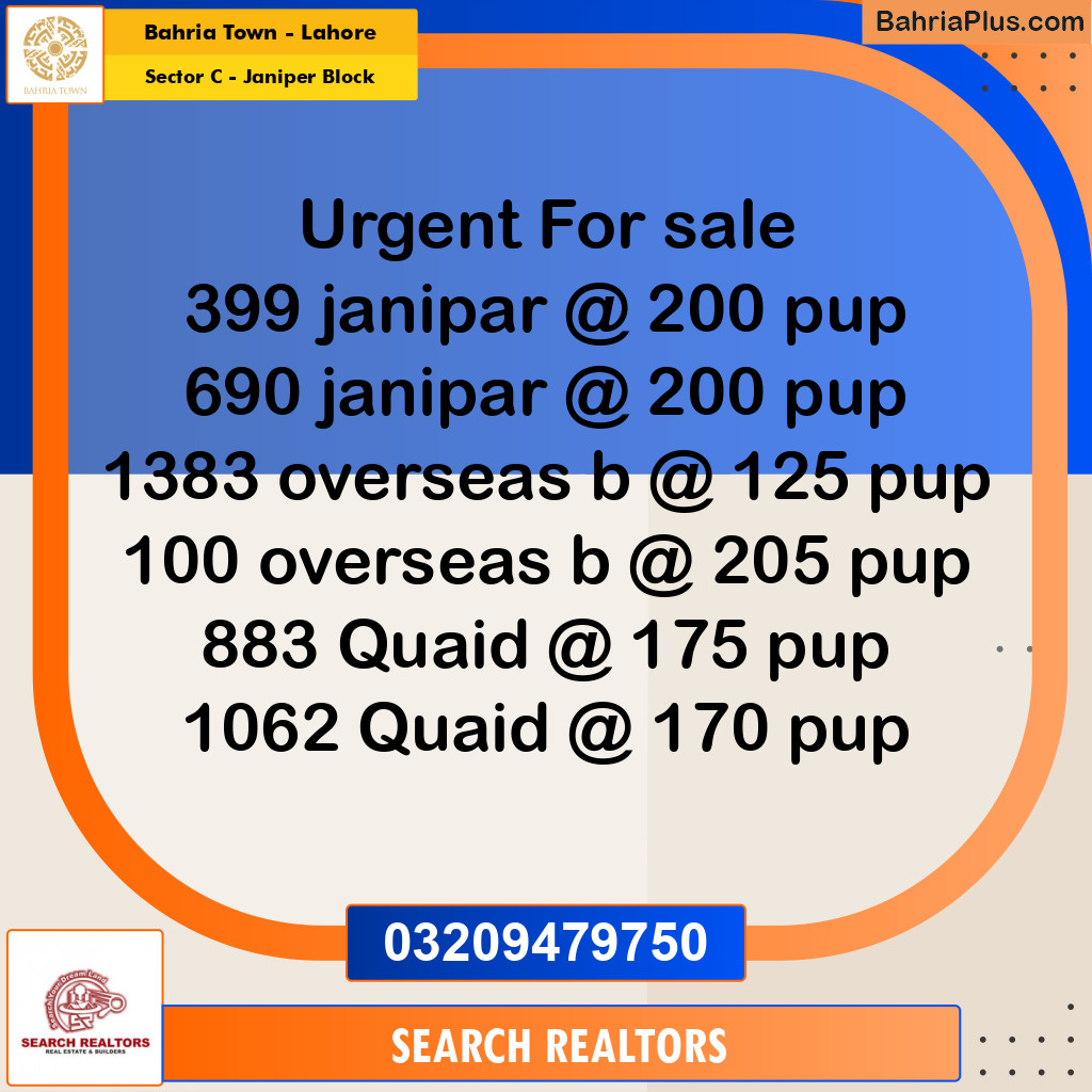 10 Marla Residential Plot for Sale in Sector C - Janiper Block -  Bahria Town, Lahore - (BP-268641)