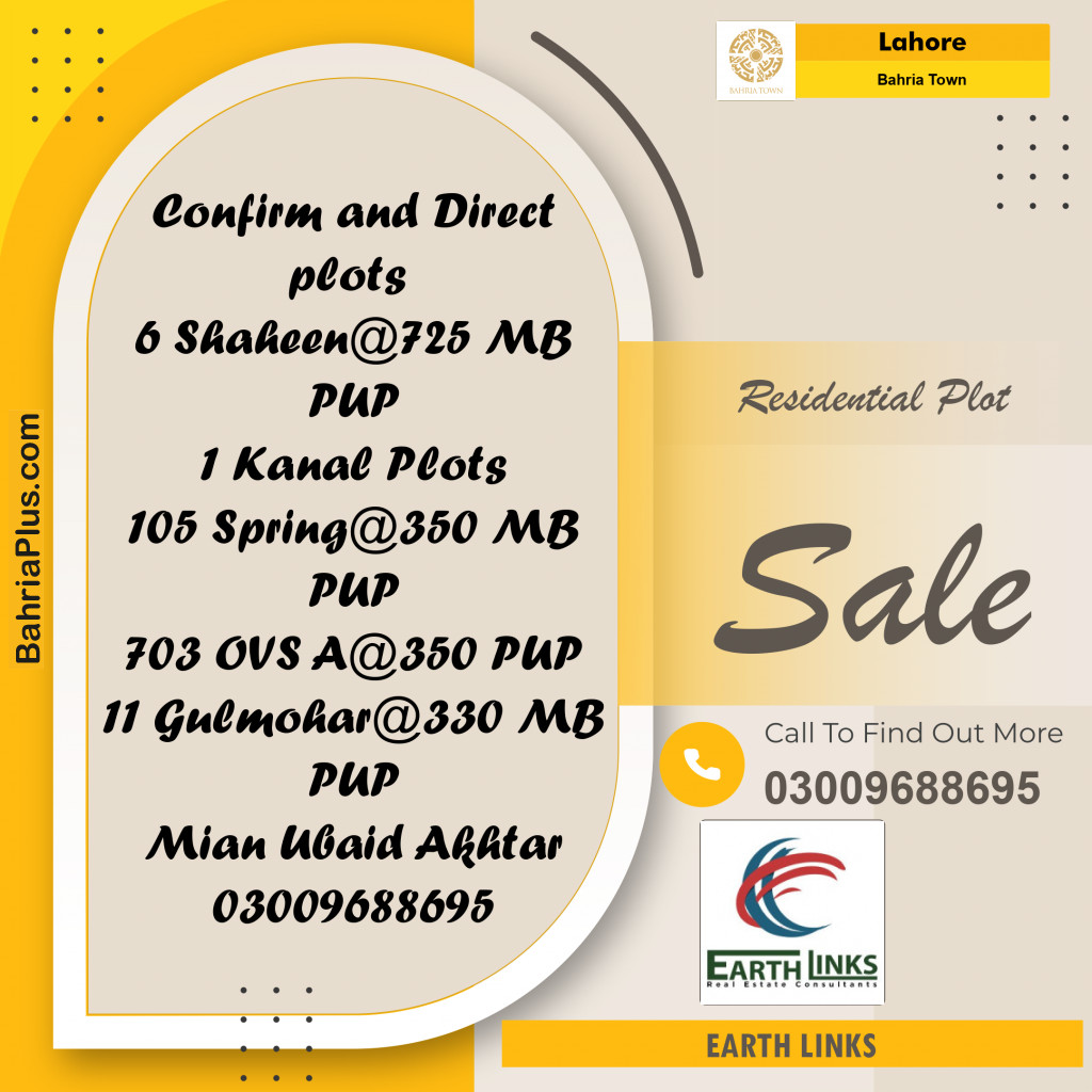 Residential Plot for Sale in Bahria Town, Lahore - (BP-268644)