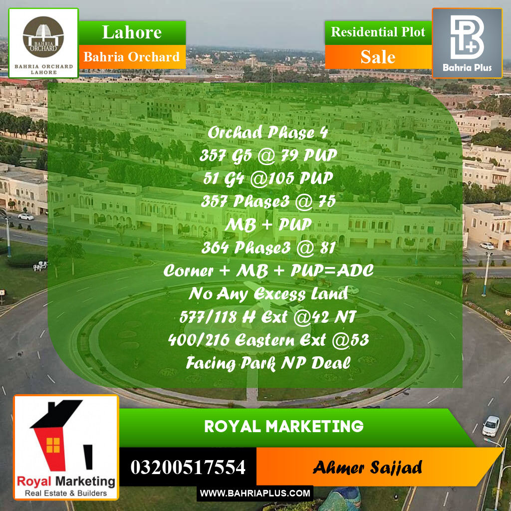 Residential Plot for Sale in Bahria Orchard, Lahore - (BP-268651)