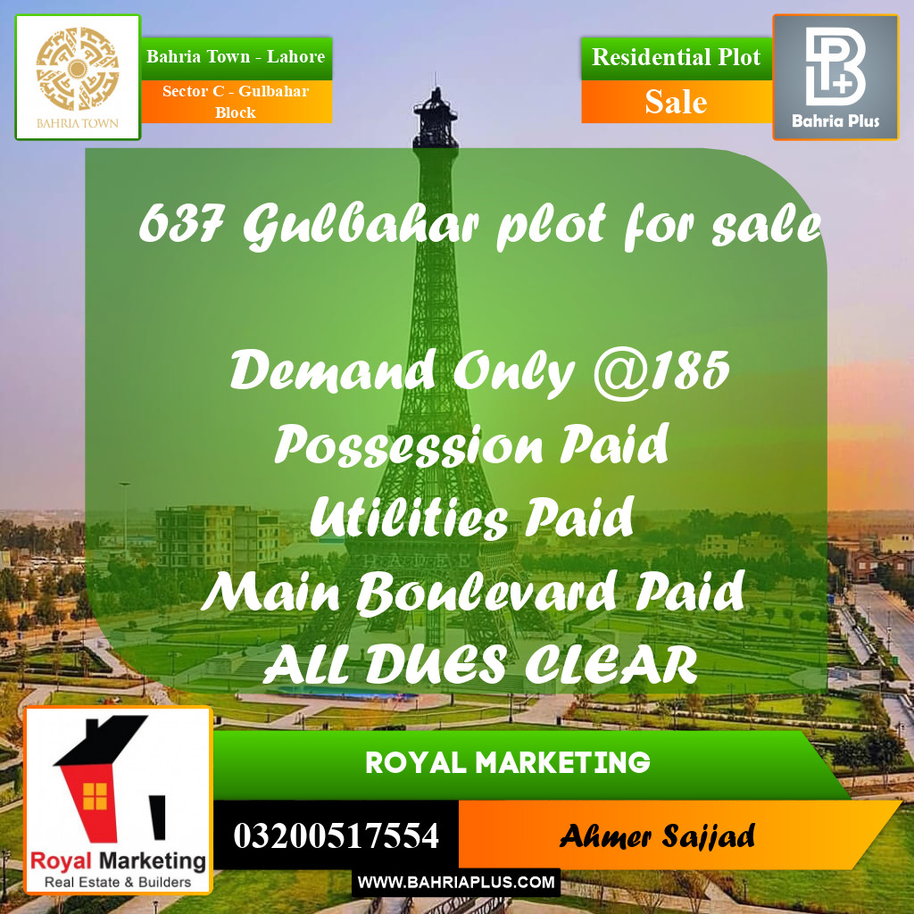 Residential Plot for Sale in Sector C - Gulbahar Block -  Bahria Town, Lahore - (BP-268652)