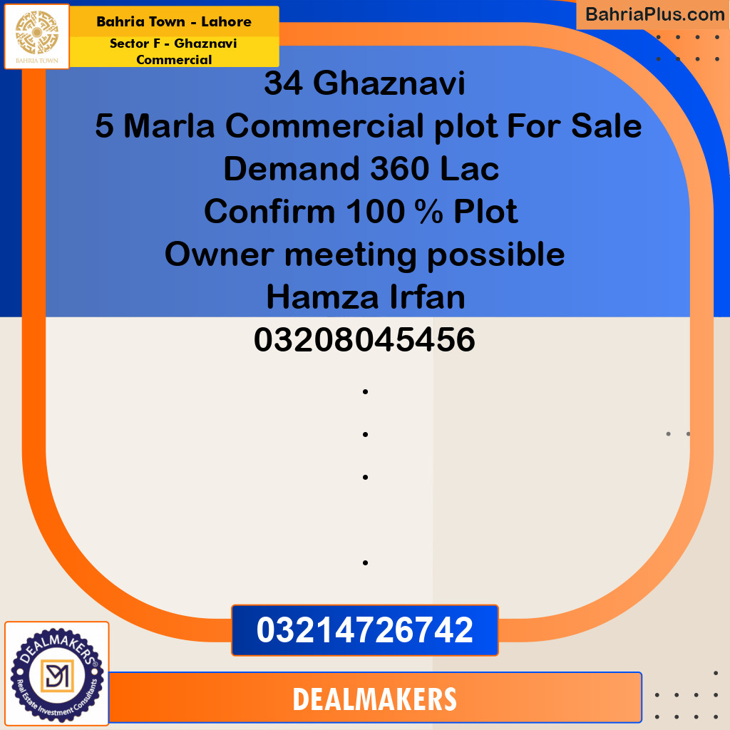 5 Marla Commercial Plot for Sale in Sector F - Ghaznavi Commercial -  Bahria Town, Lahore - (BP-268685)