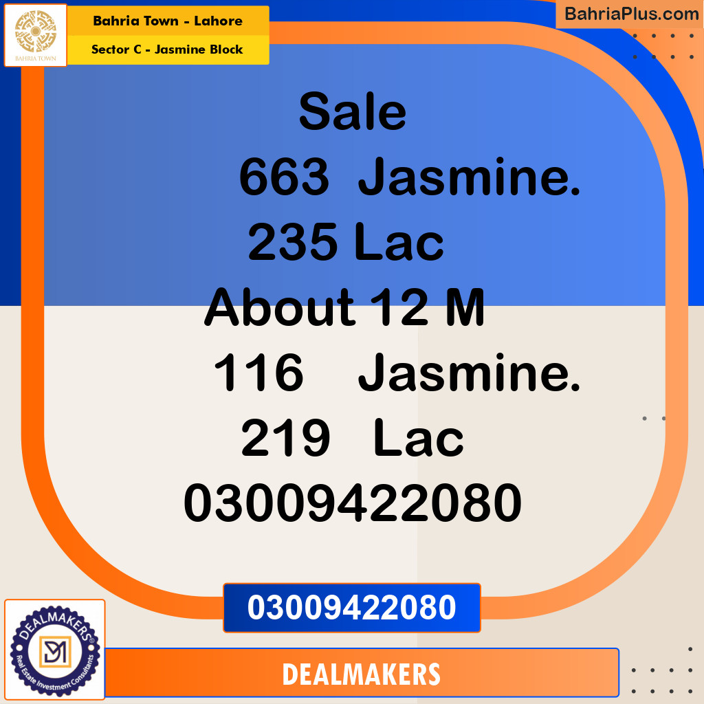 10 Marla Residential Plot for Sale in Sector C - Jasmine Block -  Bahria Town, Lahore - (BP-268703)