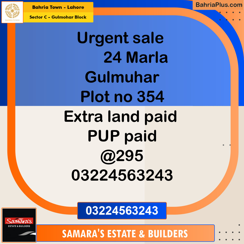 24 Marla Residential Plot for Sale in Sector C - Gulmohar Block -  Bahria Town, Lahore - (BP-268709)