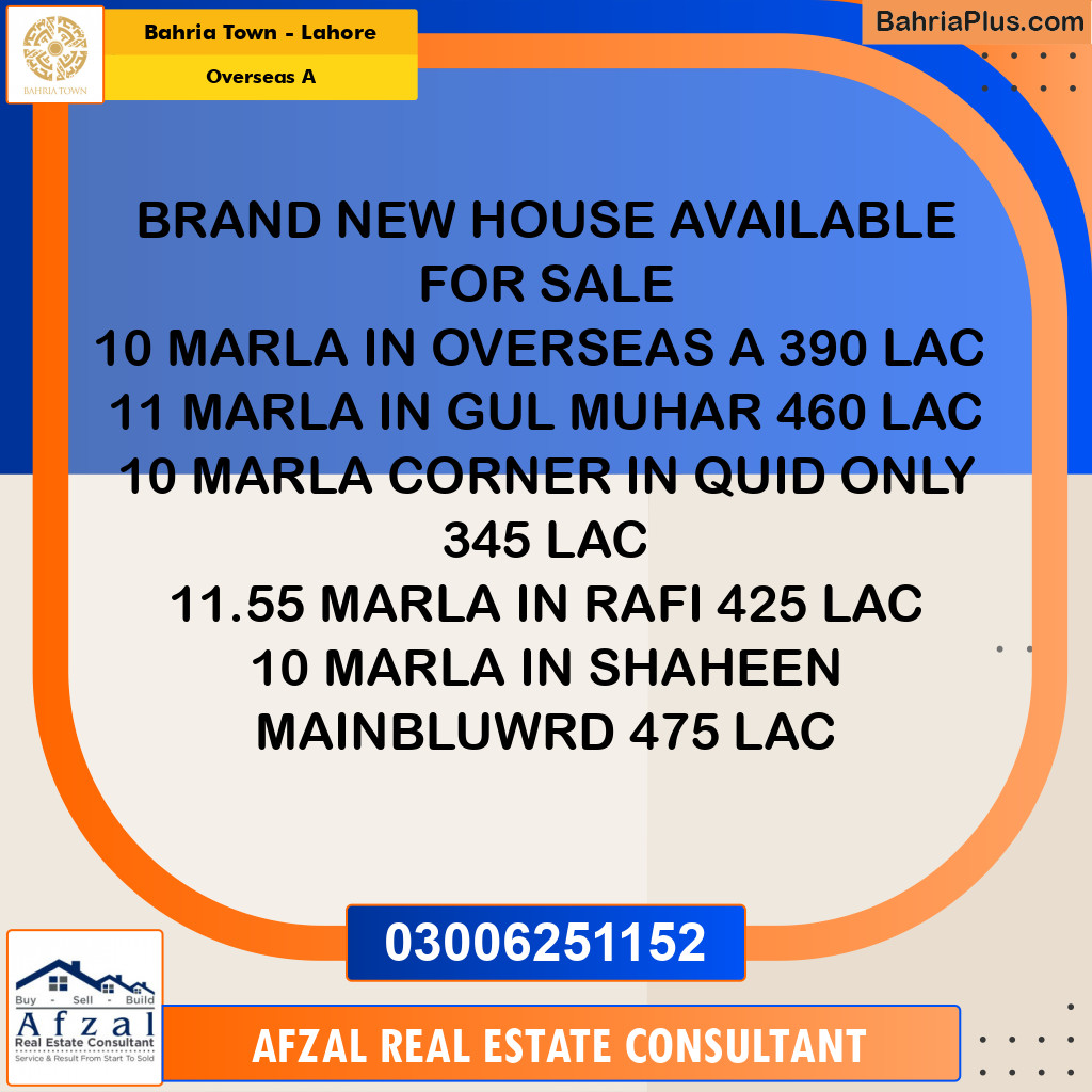 10 Marla Residential House for Sale in Overseas A -  Bahria Town, Lahore - (BP-268713)