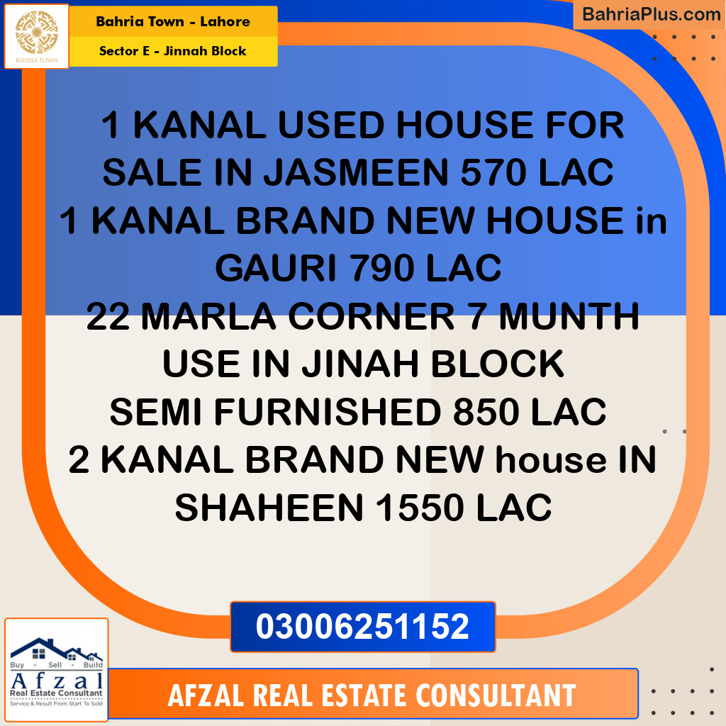 1 Kanal Residential House for Sale in Sector E - Jinnah Block -  Bahria Town, Lahore - (BP-268718)
