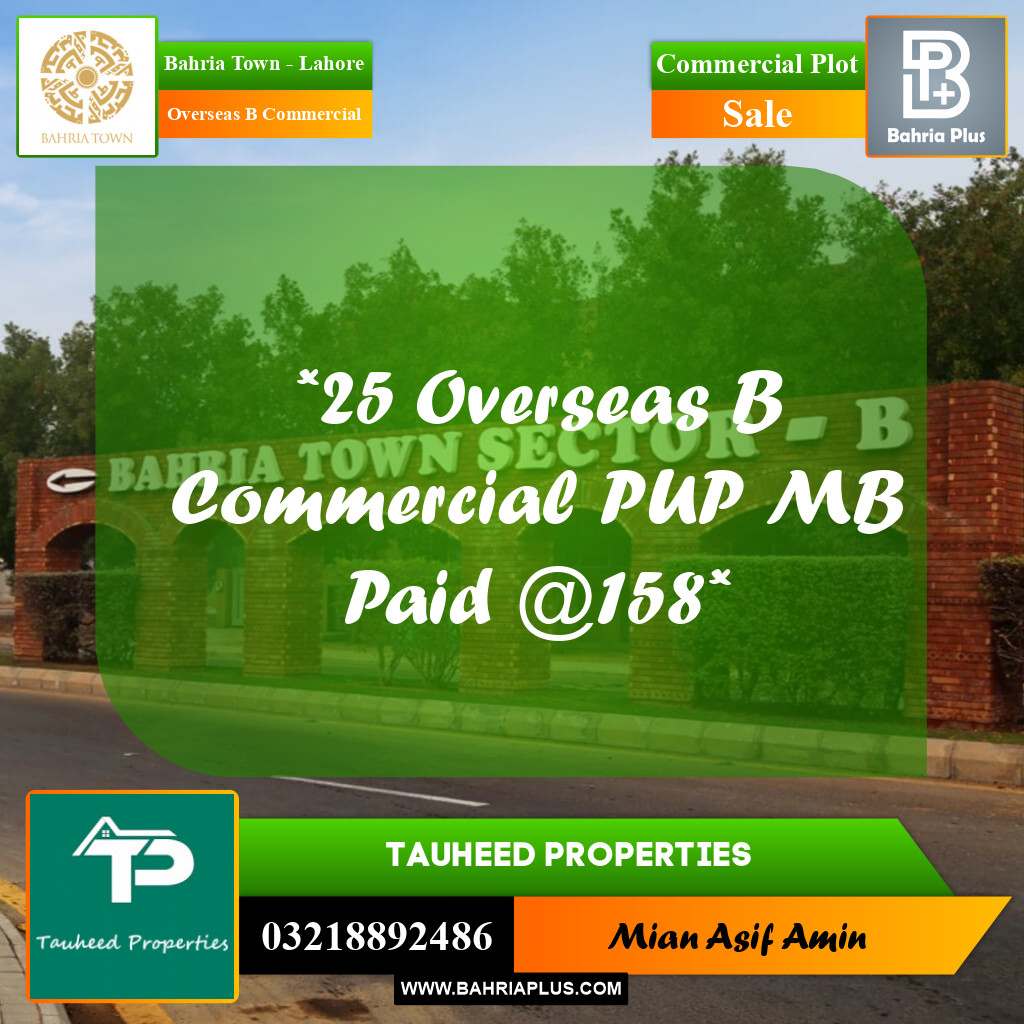 3 Marla Commercial Plot for Sale in Overseas B Commercial -  Bahria Town, Lahore - (BP-268721)