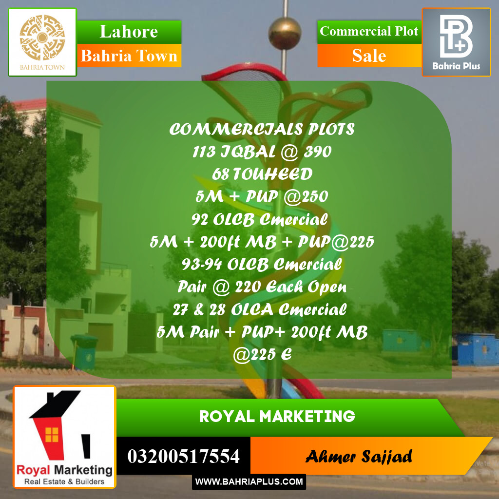 Commercial Plot for Sale in Bahria Town, Lahore - (BP-268743)
