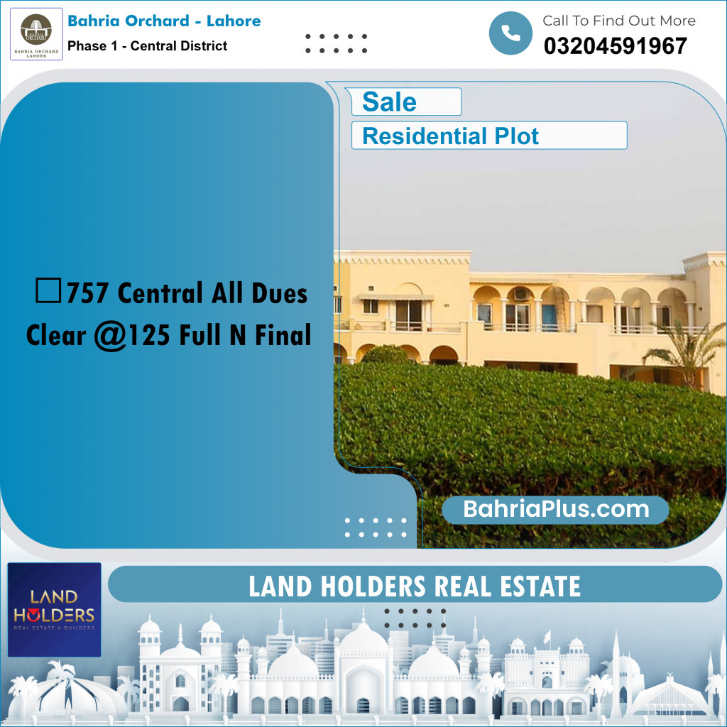 10 Marla Residential Plot for Sale in Phase 1 - Central District -  Bahria Orchard, Lahore - (BP-268748)