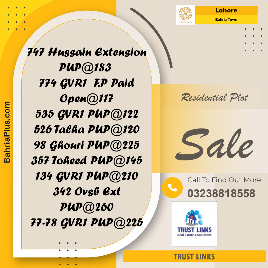 Residential Plot for Sale in Bahria Town, Lahore - (BP-268818)