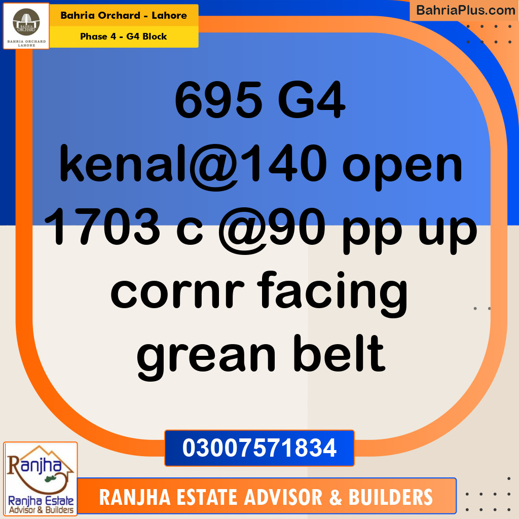 1 Kanal Residential Plot for Sale in Phase 4 - G4 Block -  Bahria Orchard, Lahore - (BP-268832)