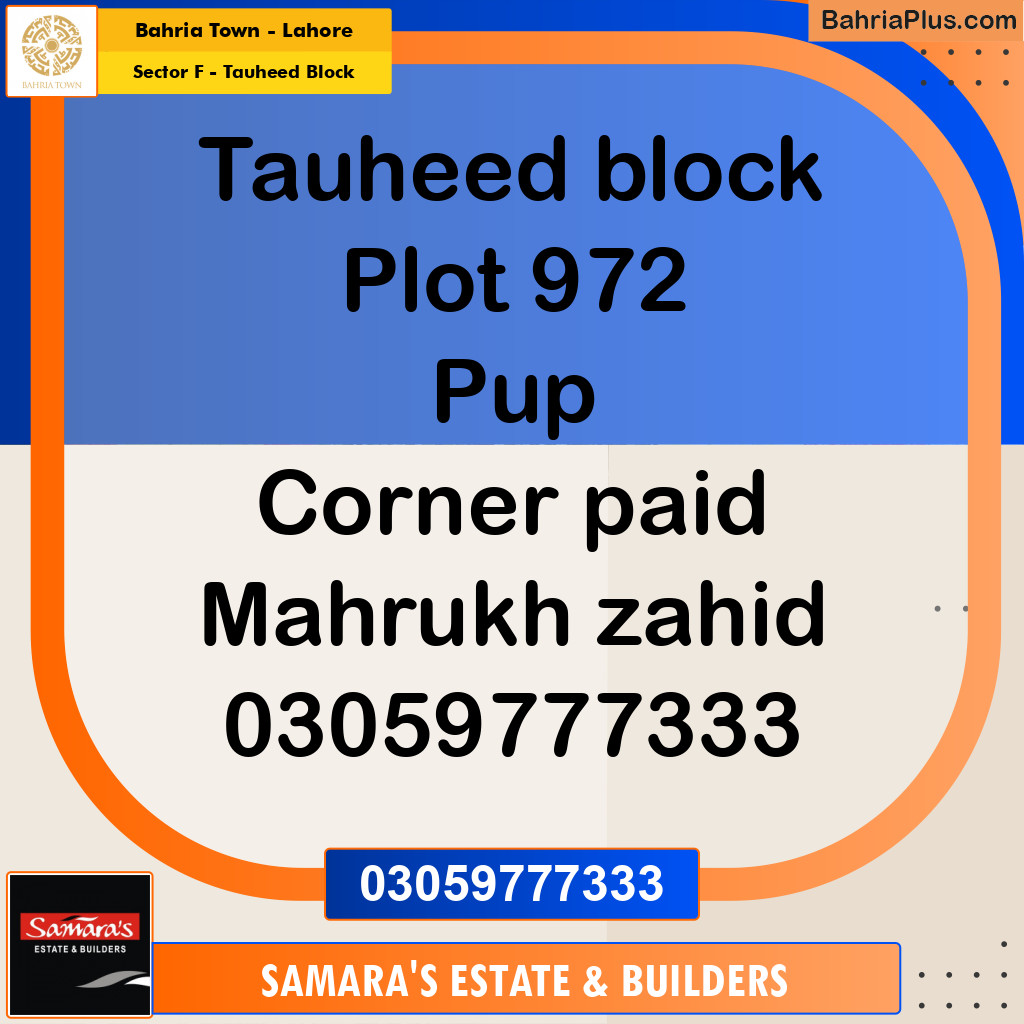 10 Marla Residential Plot for Sale in Sector F - Tauheed Block -  Bahria Town, Lahore - (BP-268844)