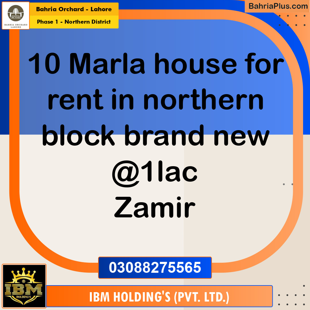 10 Marla Residential House for Rent in Phase 1 - Northern District -  Bahria Orchard, Lahore - (BP-268862)