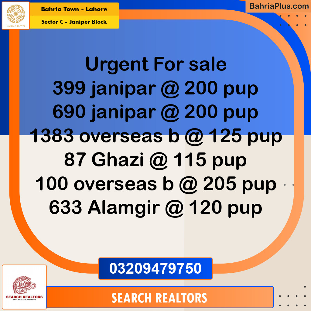 10 Marla Residential Plot for Sale in Sector C - Janiper Block -  Bahria Town, Lahore - (BP-268887)