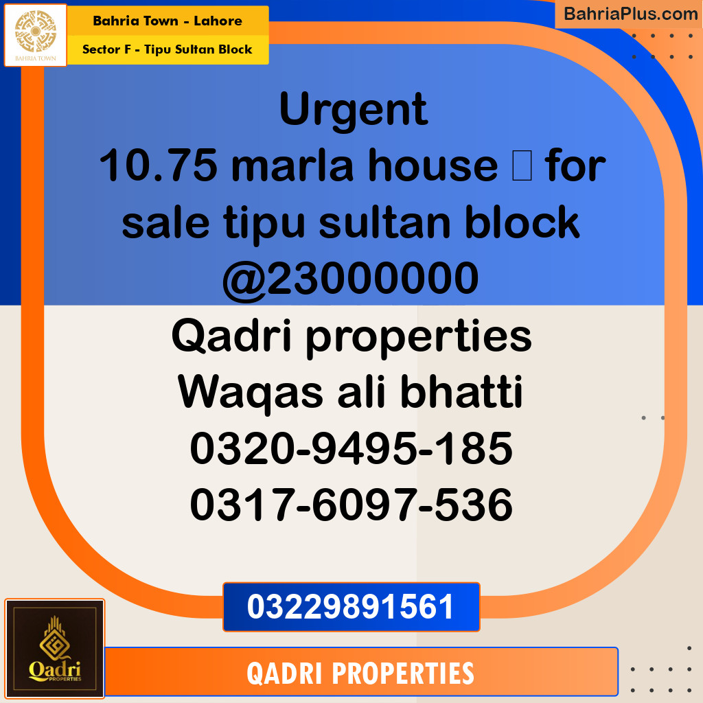 10.75 Marla Residential House for Sale in Sector F - Tipu Sultan Block -  Bahria Town, Lahore - (BP-268921)