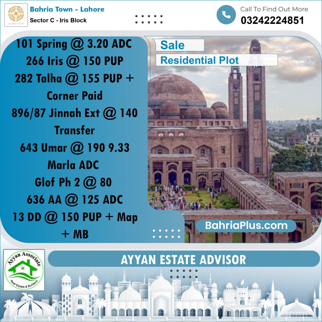 10 Marla Residential Plot for Sale in Sector C - Iris Block -  Bahria Town, Lahore - (BP-268937)