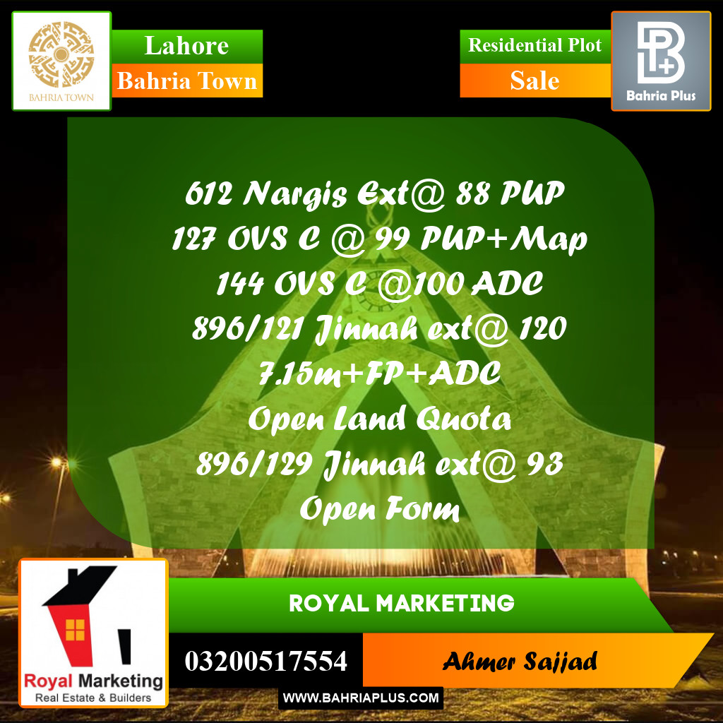Residential Plot for Sale in Bahria Town, Lahore - (BP-268944)