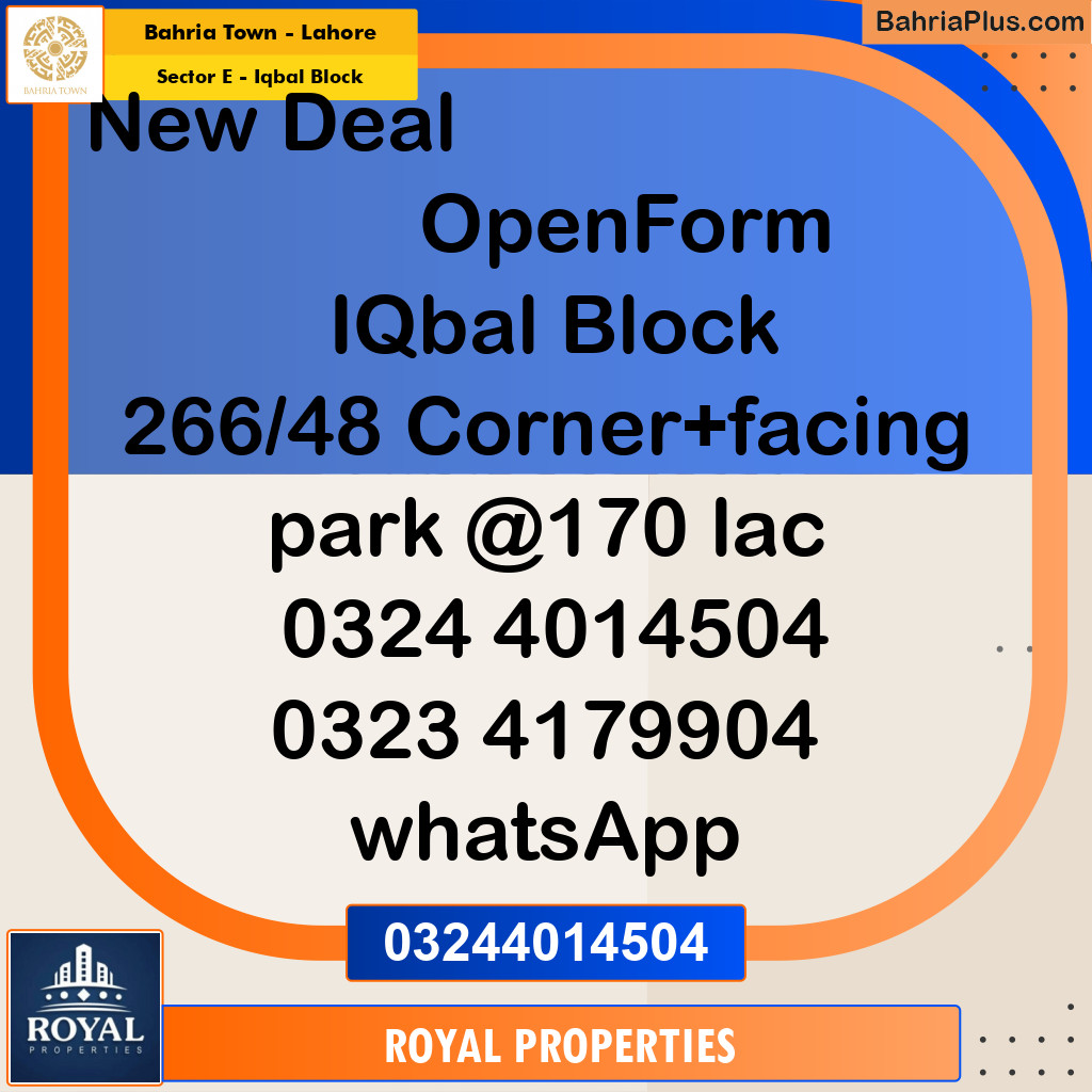 Residential Plot for Sale in Sector E - Iqbal Block -  Bahria Town, Lahore - (BP-268990)