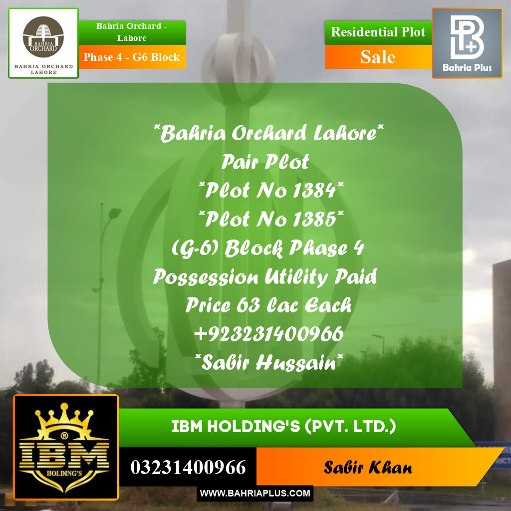 10 Marla Residential Plot for Sale in Phase 4 - G6 Block -  Bahria Orchard, Lahore - (BP-269006)