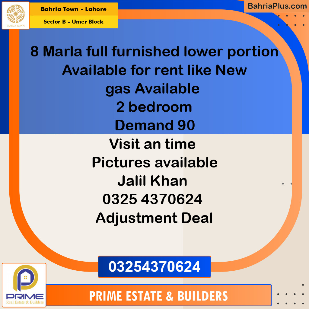 8 Marla Residential House for Rent in Sector B - Umer Block -  Bahria Town, Lahore - (BP-269040)