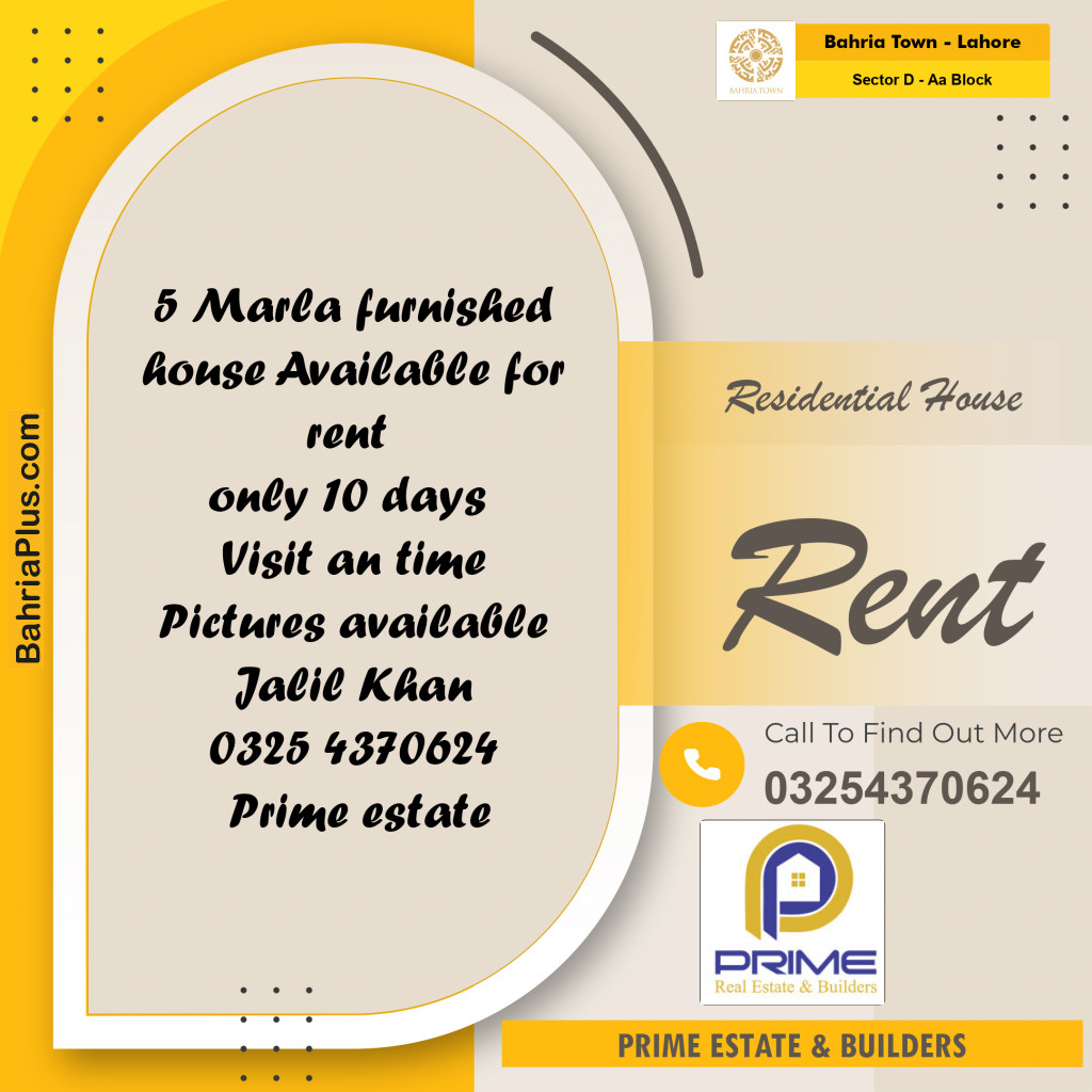 5 Marla Residential House for Rent in Sector D - AA Block -  Bahria Town, Lahore - (BP-269043)