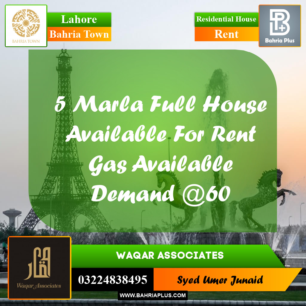 Residential House for Rent in Bahria Town, Lahore - (BP-269066)