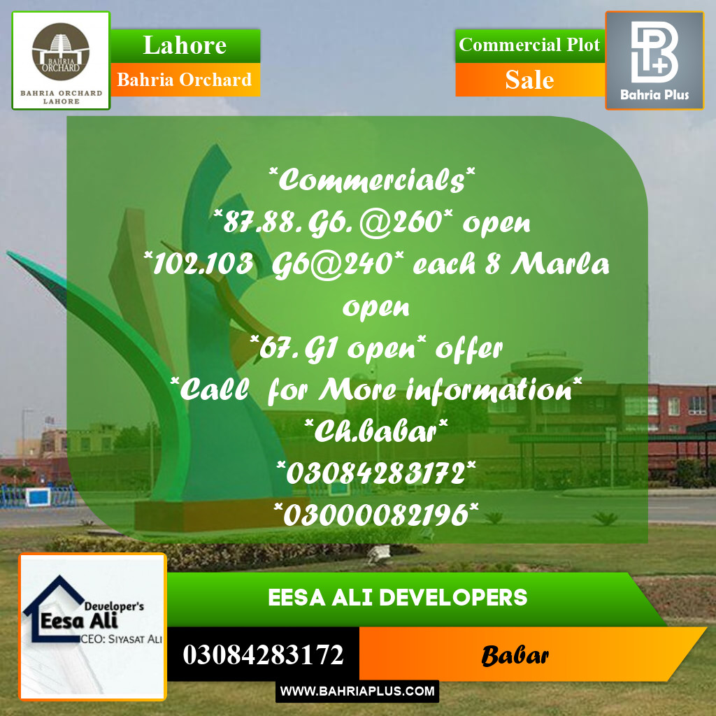 Commercial Plot for Sale in Bahria Orchard, Lahore - (BP-269074)