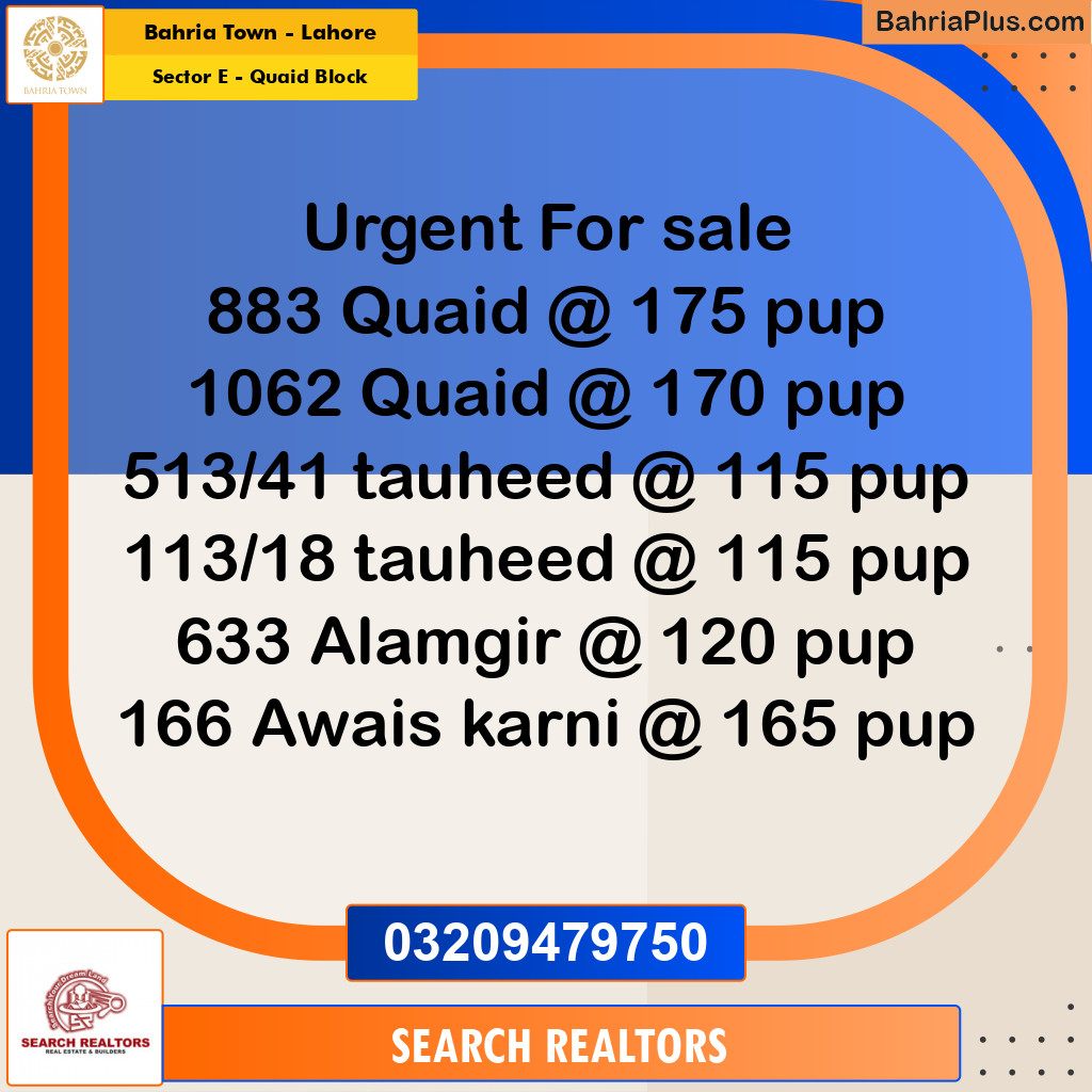 10 Marla Residential Plot for Sale in Sector E - Quaid Block -  Bahria Town, Lahore - (BP-269090)