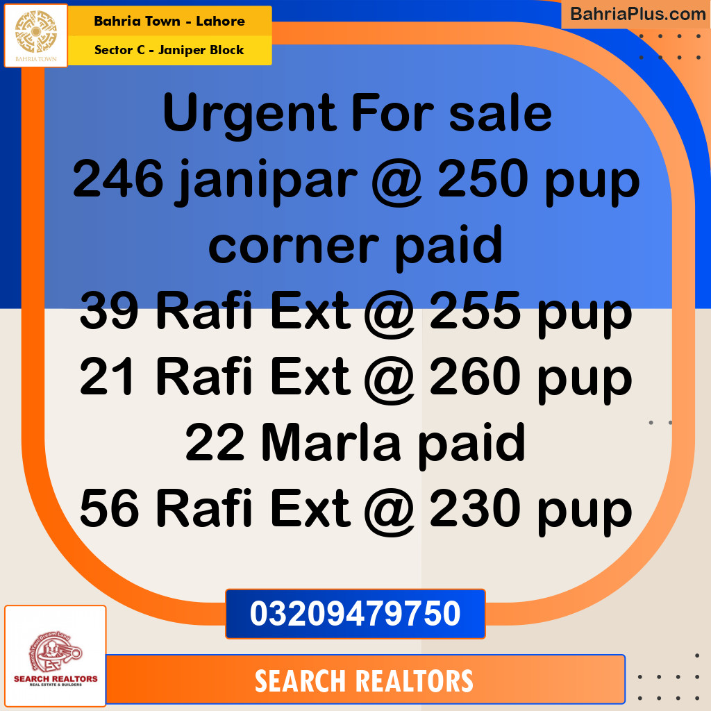 1 Kanal Residential Plot for Sale in Sector C - Janiper Block -  Bahria Town, Lahore - (BP-269091)