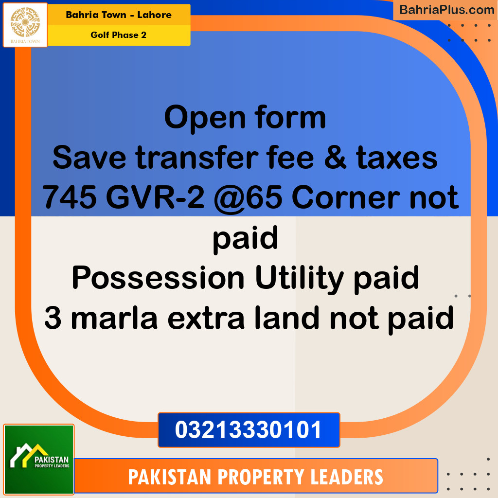 5 Marla Residential Plot for Sale in Golf Phase 2 -  Bahria Town, Lahore - (BP-269112)
