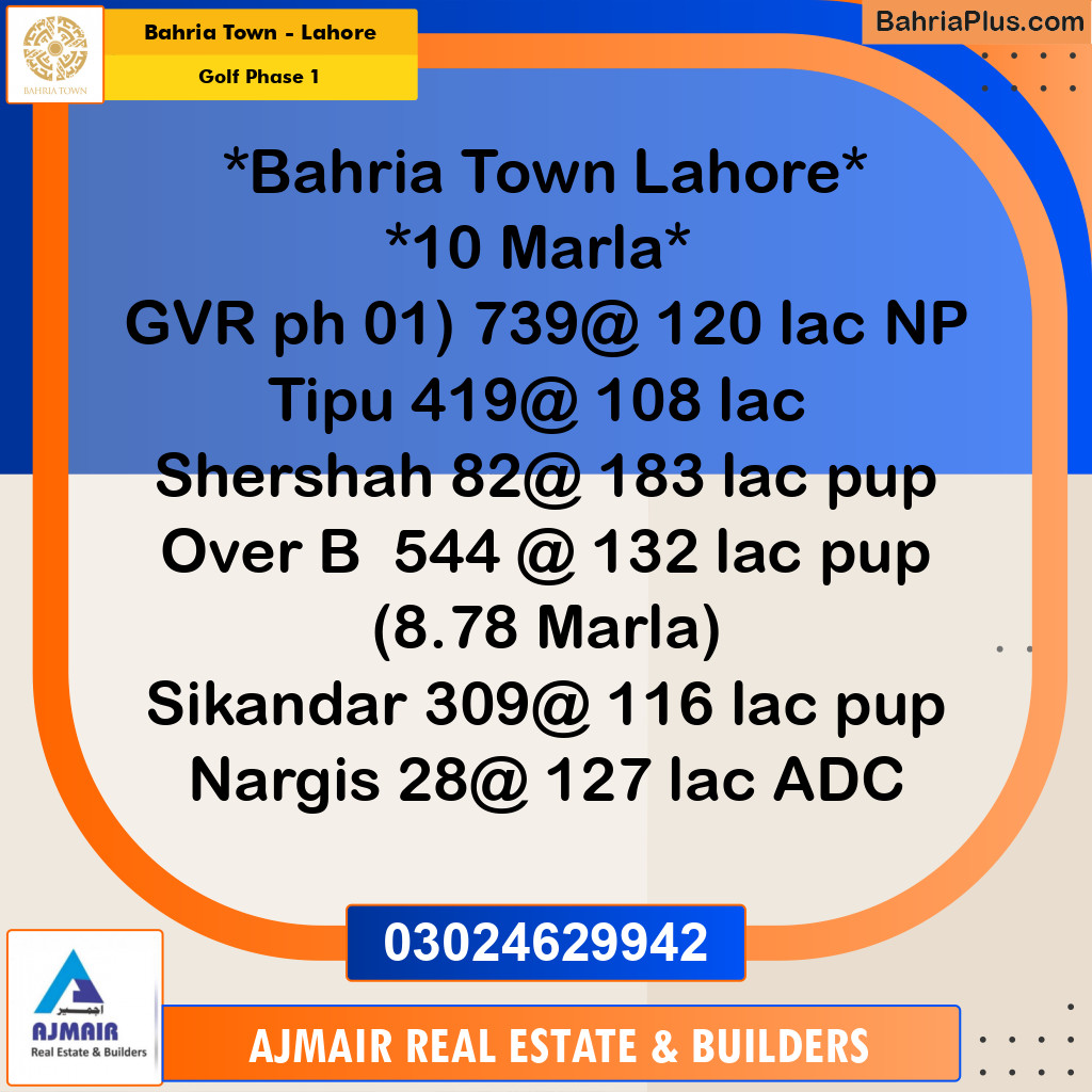 10 Marla Residential Plot for Sale in Golf Phase 1 -  Bahria Town, Lahore - (BP-269118)