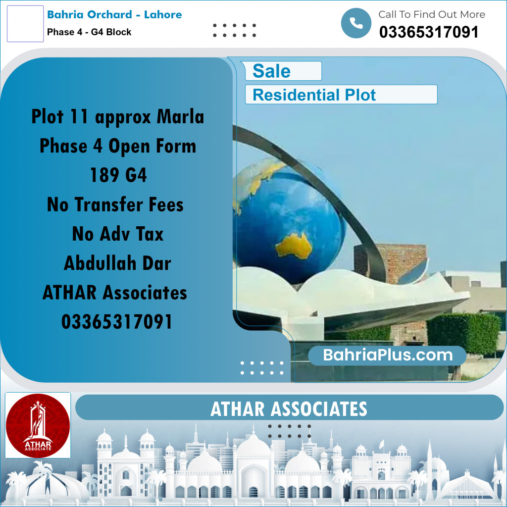 11 Marla Residential Plot for Sale in Phase 4 - G4 Block - Bahria Orchard, Lahore - (BP-269121)