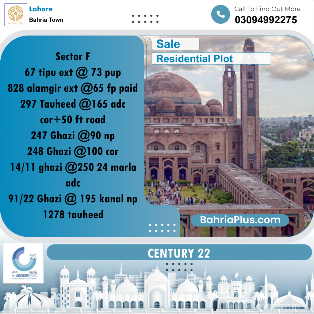 10 Marla Residential Plot for Sale in Bahria Town, Lahore - (BP-269153)