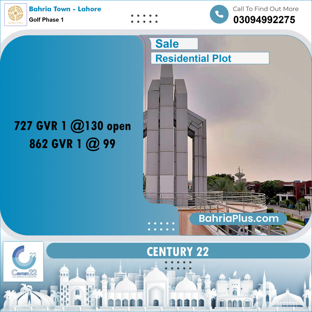 10 Marla Residential Plot for Sale in Golf Phase 1 -  Bahria Town, Lahore - (BP-269155)