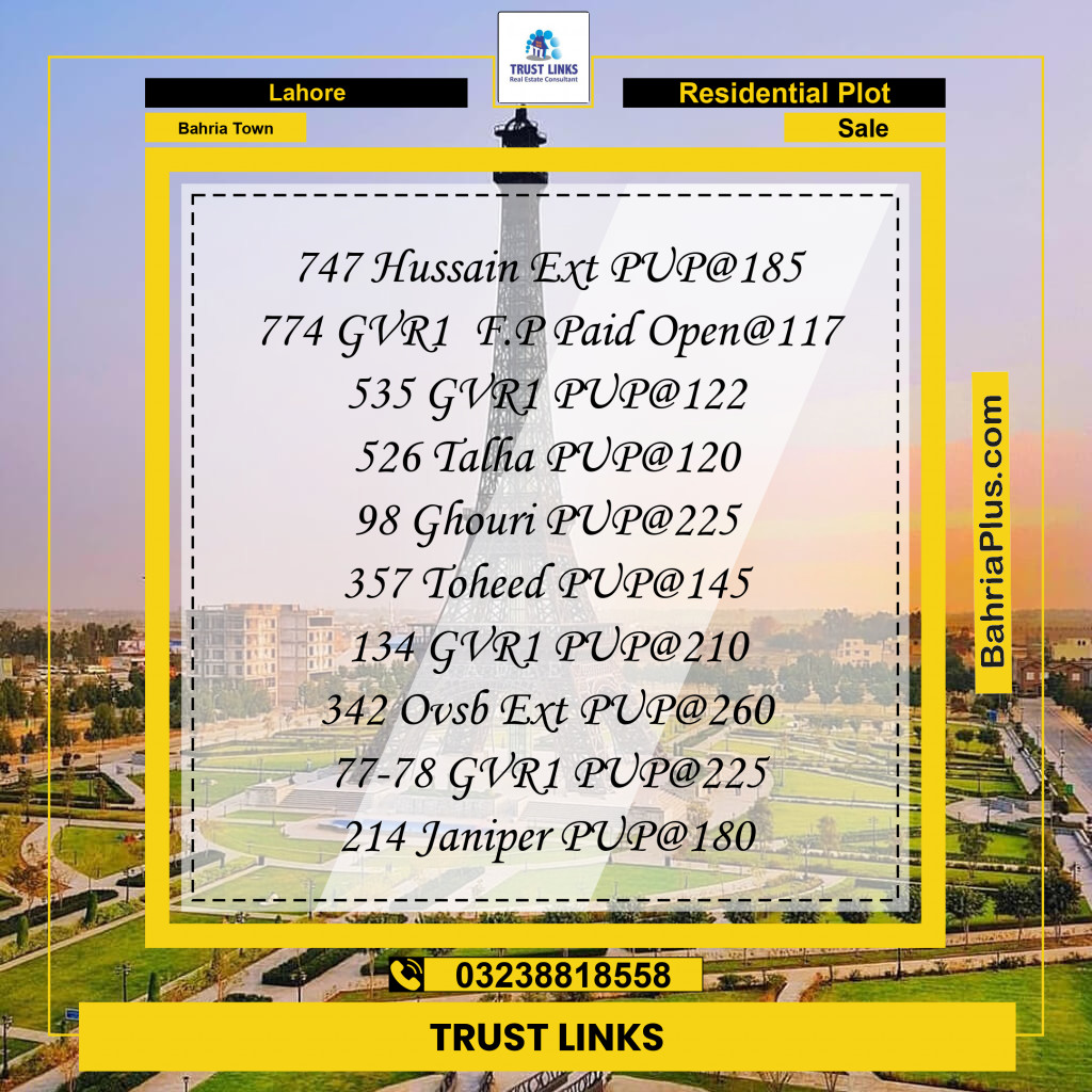 Residential Plot for Sale in Bahria Town, Lahore - (BP-269170)