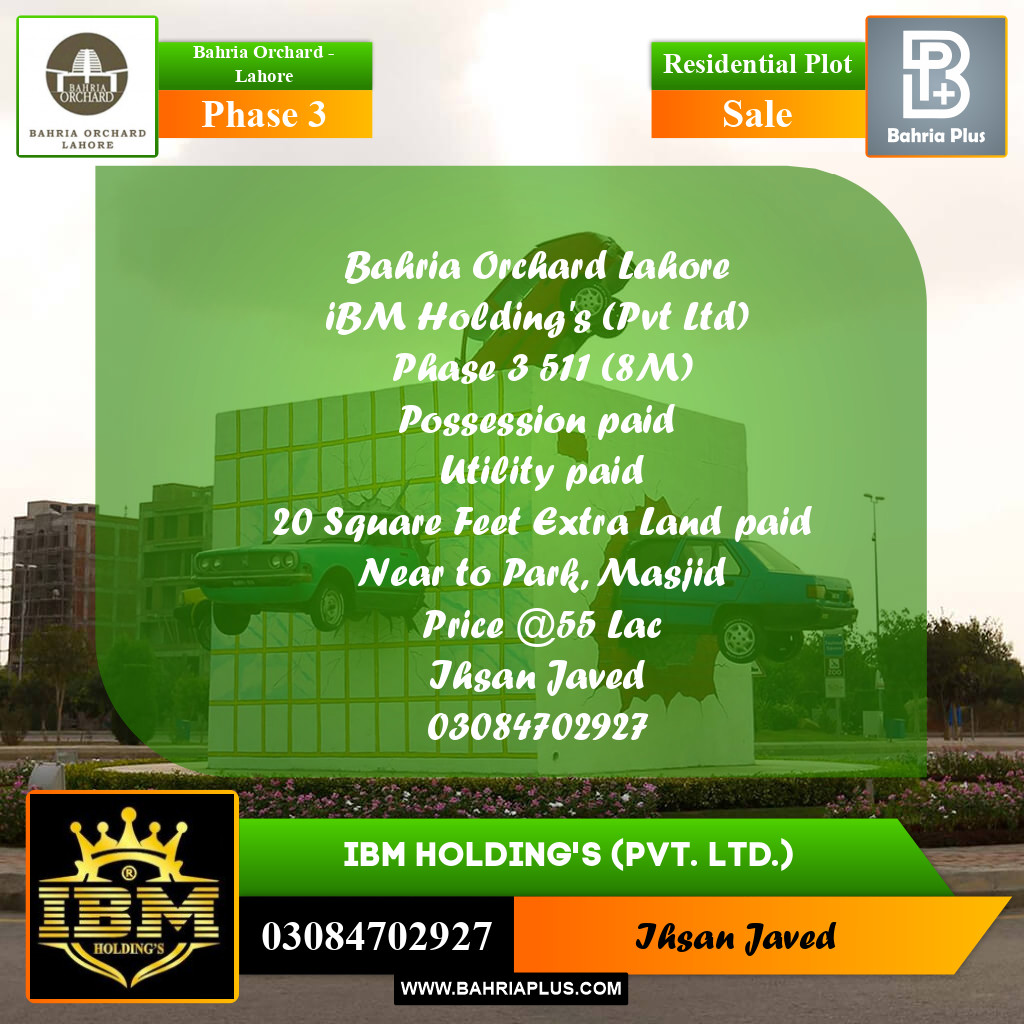 8 Marla Residential Plot for Sale in Phase 3 -  Bahria Orchard, Lahore - (BP-269198)