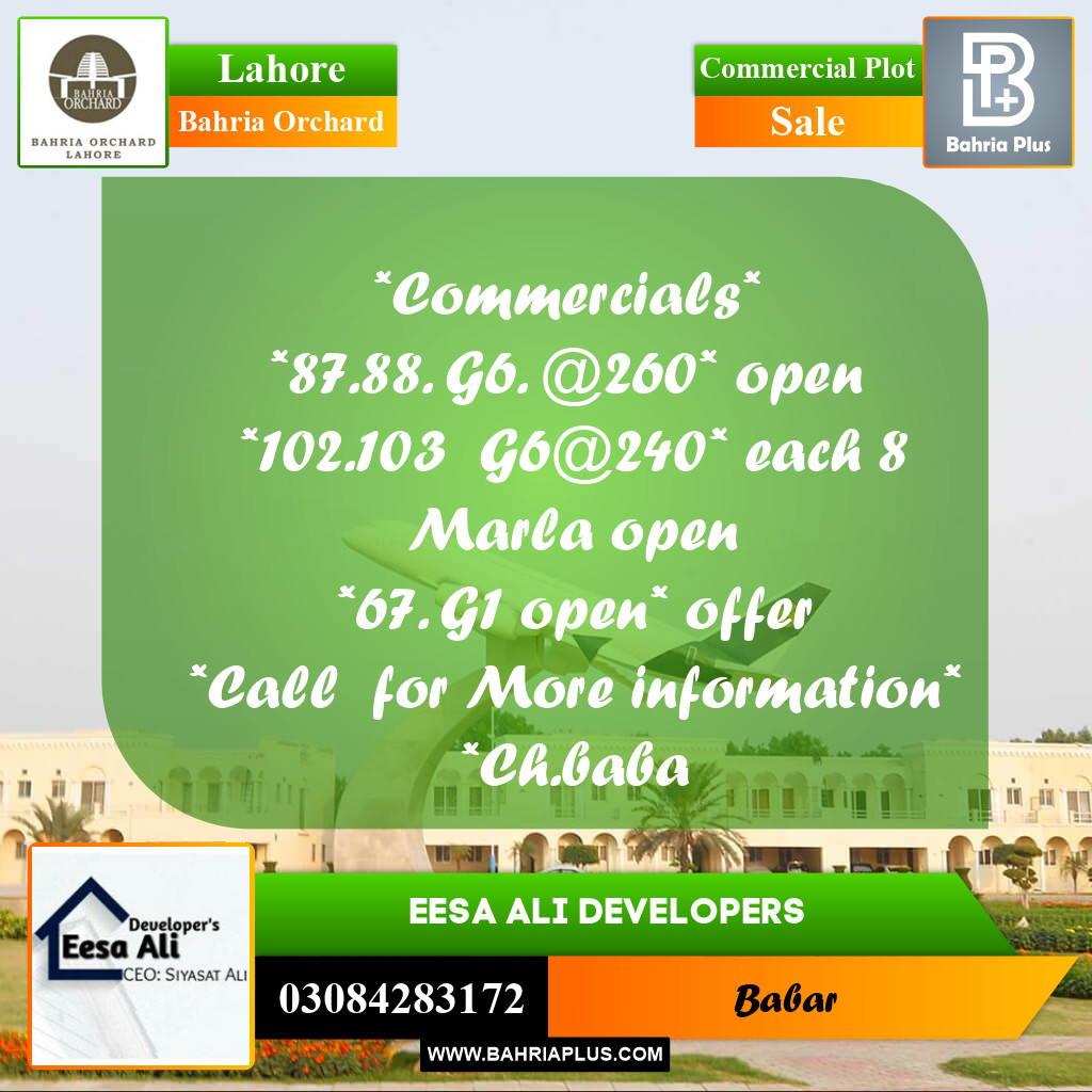 Commercial Plot for Sale in Bahria Orchard, Lahore - (BP-269221)