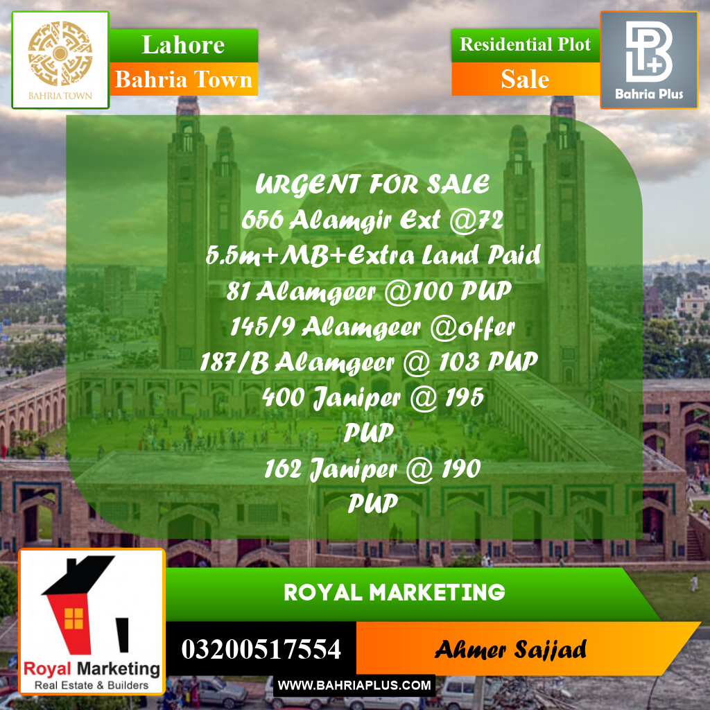 Residential Plot for Sale in Bahria Town, Lahore - (BP-269252)