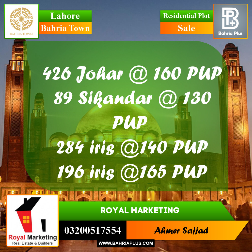 Residential Plot for Sale in Bahria Town, Lahore - (BP-269253)