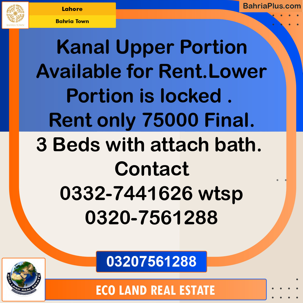 1 Kanal Residential House for Rent in Bahria Town, Lahore - (BP-269276)